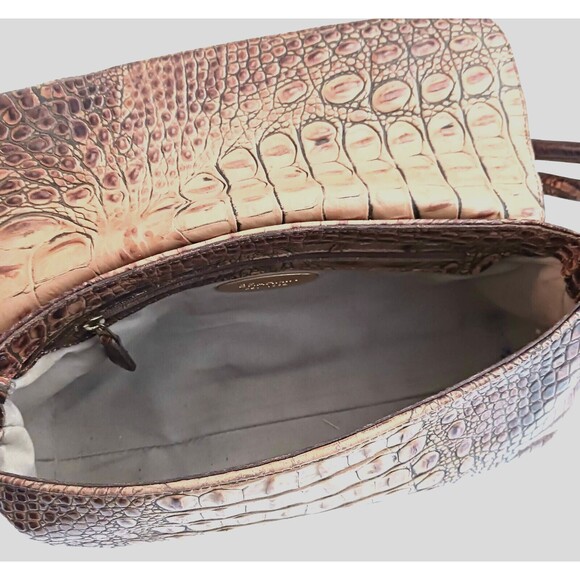VTG Y2K Brahmin Melbourne Croc Leather Flap Front Shoulder Bag 11X6 Dust Bag - Picture 10 of 12